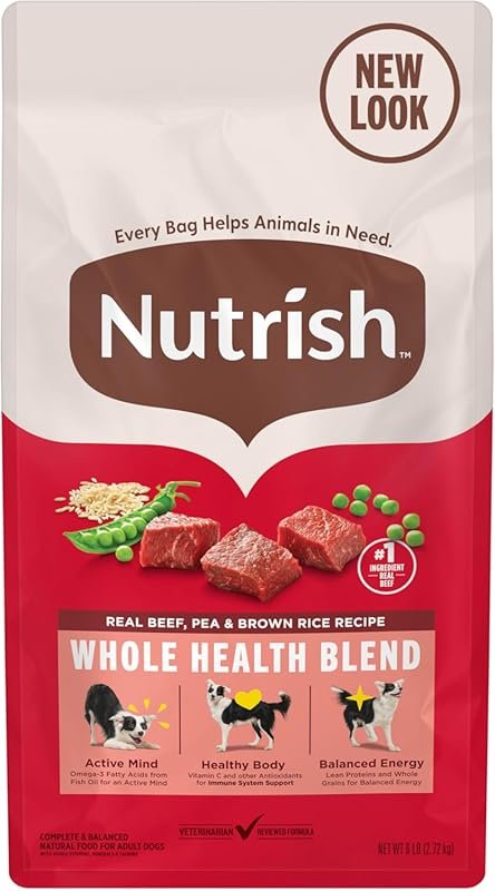 Nutrish Real Beef, Pea & Brown Rice Dry Dog Food for Adult Dogs, 6 lb