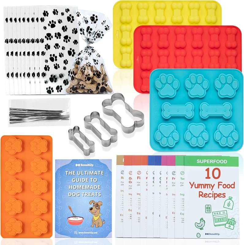 DIY Dog Treat Making Kit with Silicone Molds, Cutters, Recipes, and Gi