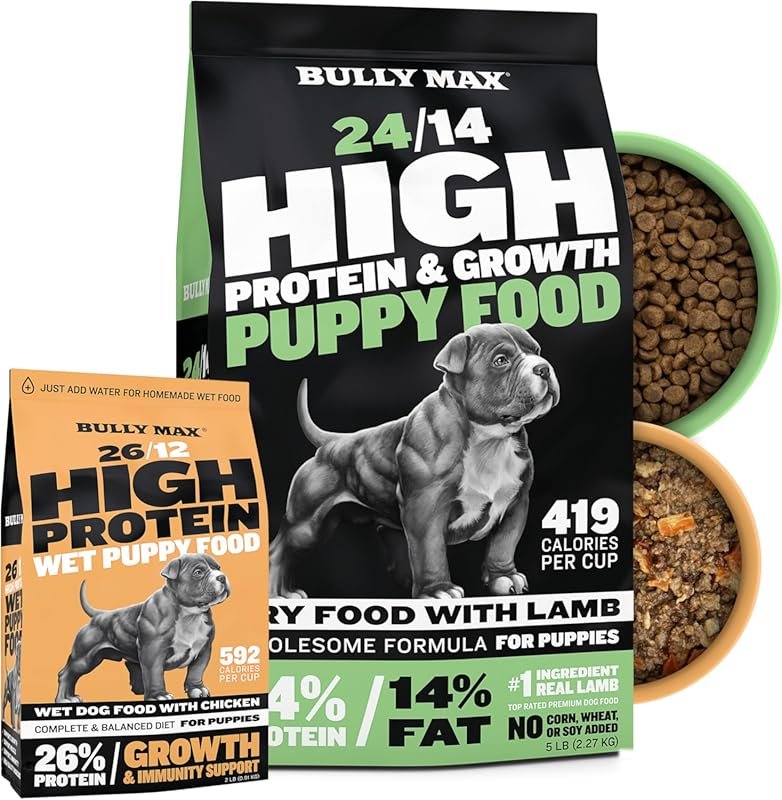 Bully Max Puppy Growth Bundle with Dry and Wet Dog Food for Small and 