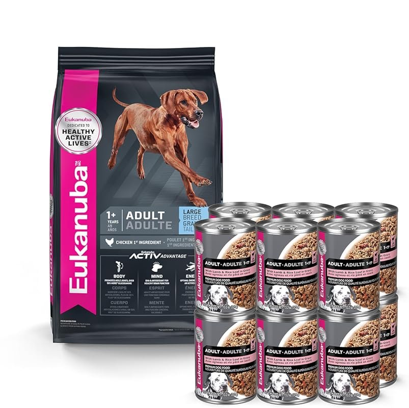 EUKANUBA Adult Large Breed Dry Dog Food and Lamb & Rice Wet Food Cans