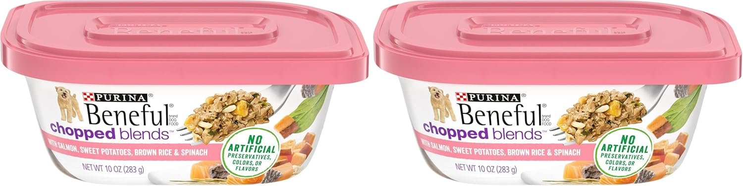 Beneful Chopped Blends Wet Dog Food with Salmon, 10 oz Tubs, 8 Count