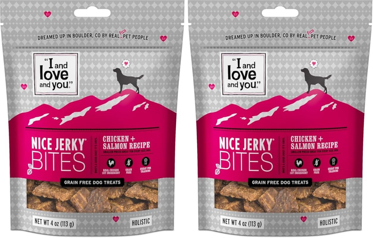 I and Love and You Nice Jerky Bites Chicken and Salmon Dog Treats