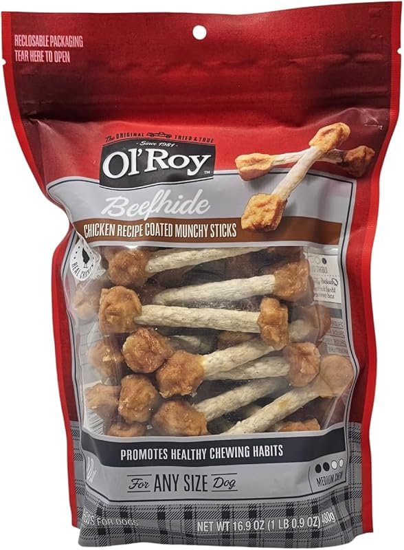 Ol' Roy Beefhide Chicken Coated Munchy Sticks 40 Count Dog Treats, 16.