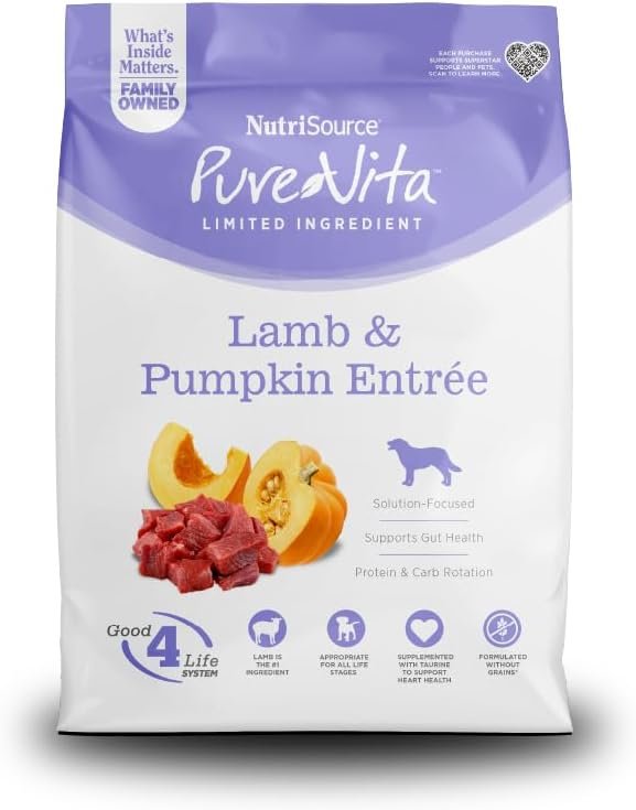 NutriSource Pure Vita Grain Free Lamb & Pumpkin Dog Food, 25LB